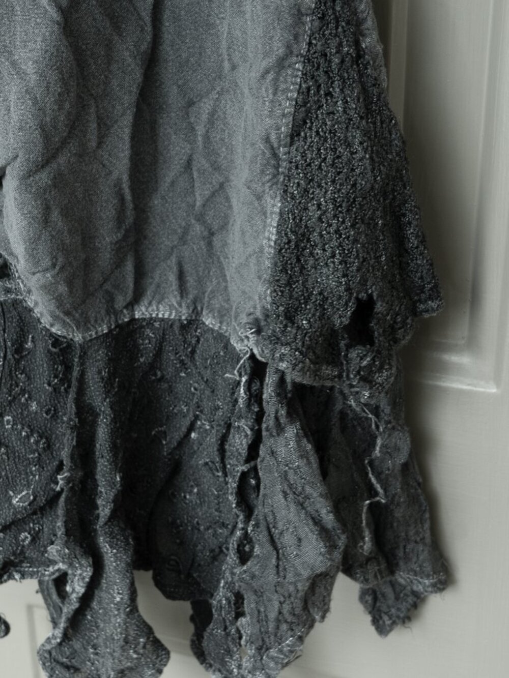 KIRAT Skirt Asymmetrical Witchy Grey Embroidered Hippie Handkerchief Midi - Picture 14 of 14